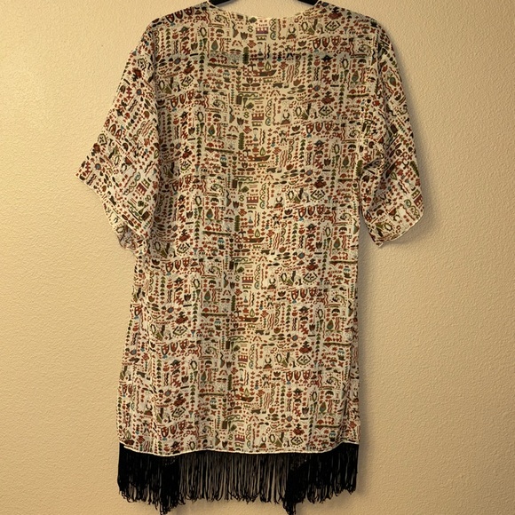 LuLaRoe MONROE Size SMALL Fringe Kimono Wrap Coverup Boho Ethnic Earthy - Picture 11 of 16